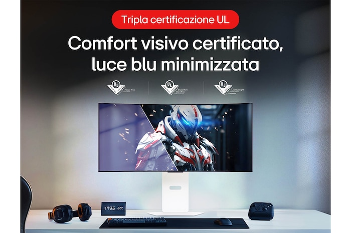 Comfort visivo certificato e luce blu minimizzata Monitor Gaming 34GX90SA-W